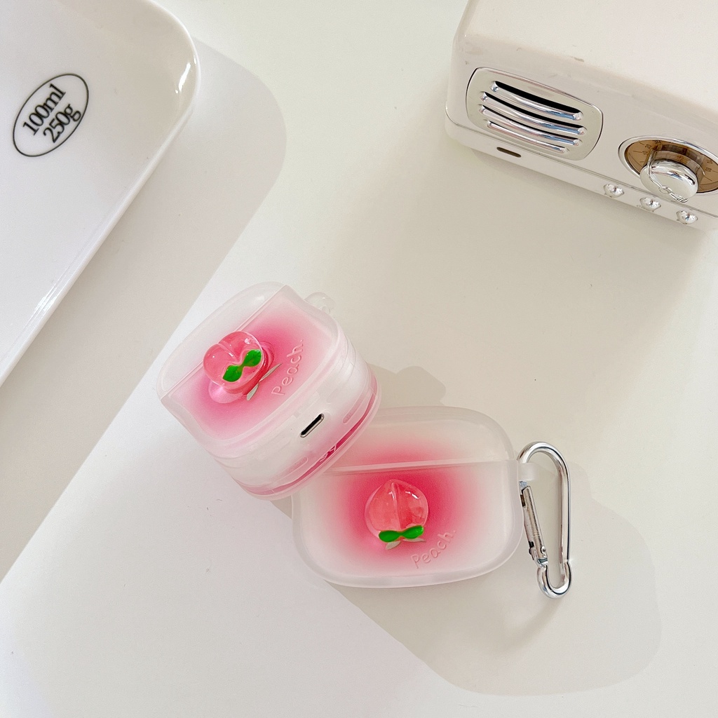Vỏ Bảo Vệ Hộp Sạc Tai Nghe Bluetooth airpods 1/2 pro 3 Bằng tpu Mềm Họa Tiết Trái Đào Màu Hồng