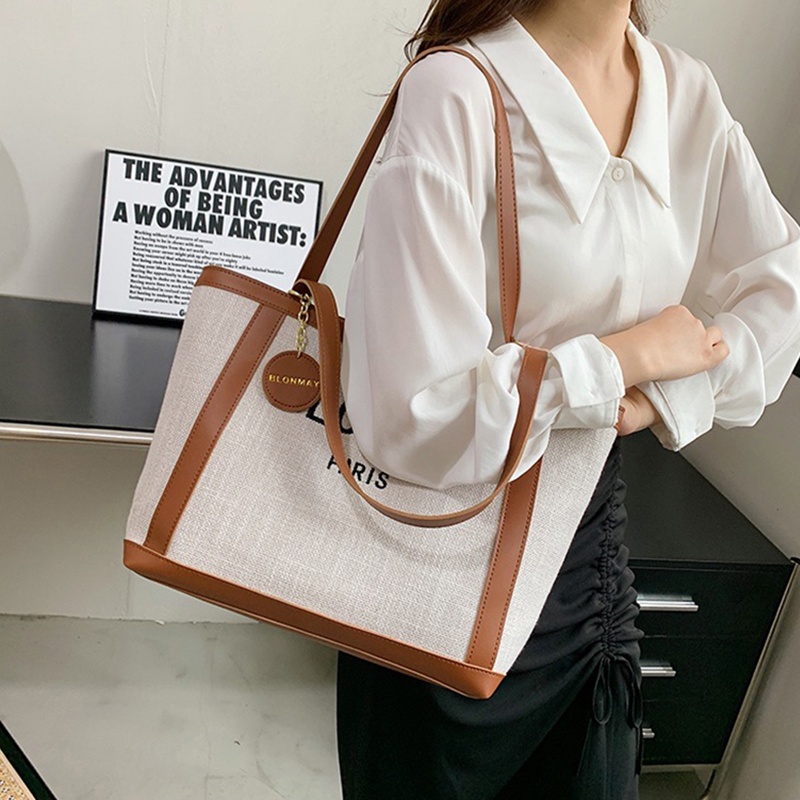 Túi đeo vai IELGY vải canvas cỡ lớn in chữ màu sắc thời trang cho nữ