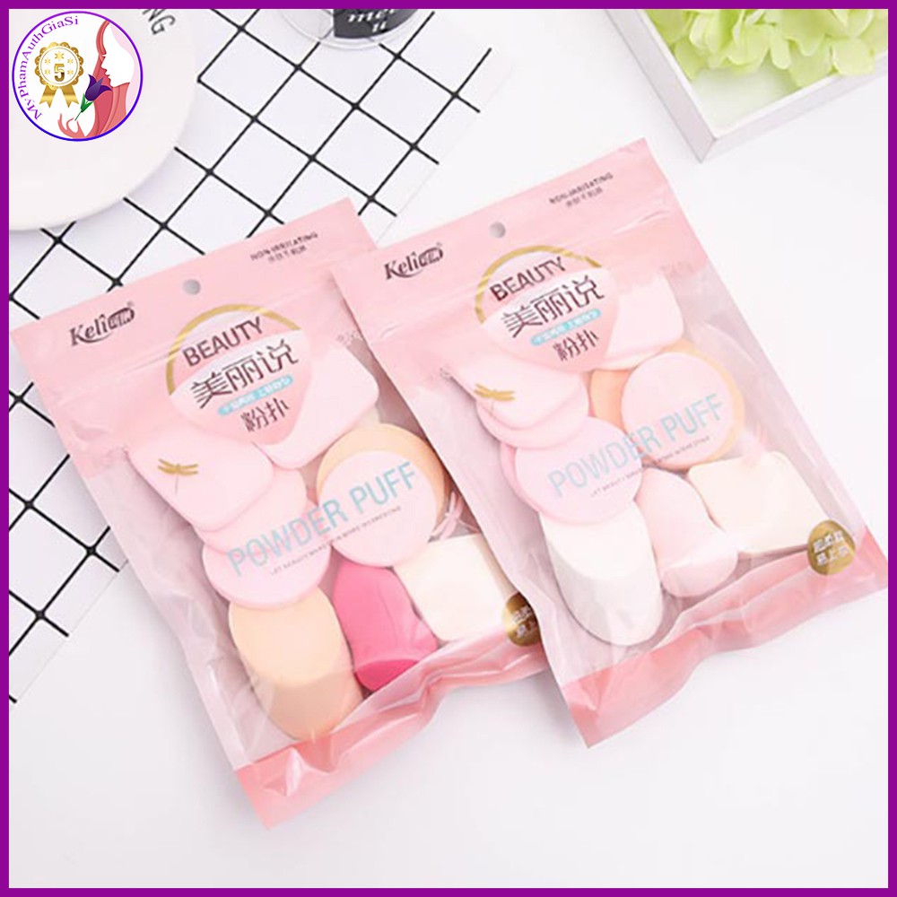 Keli bông mút trang điểm tán nền powder puff - set 13 miếng bông mút mềm mịn tiện dụng