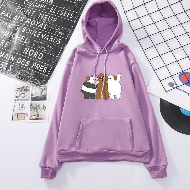 We Bare Bears Áo Hoodie Dài Tay In Hình Gấu Thời Trang Thu Đông