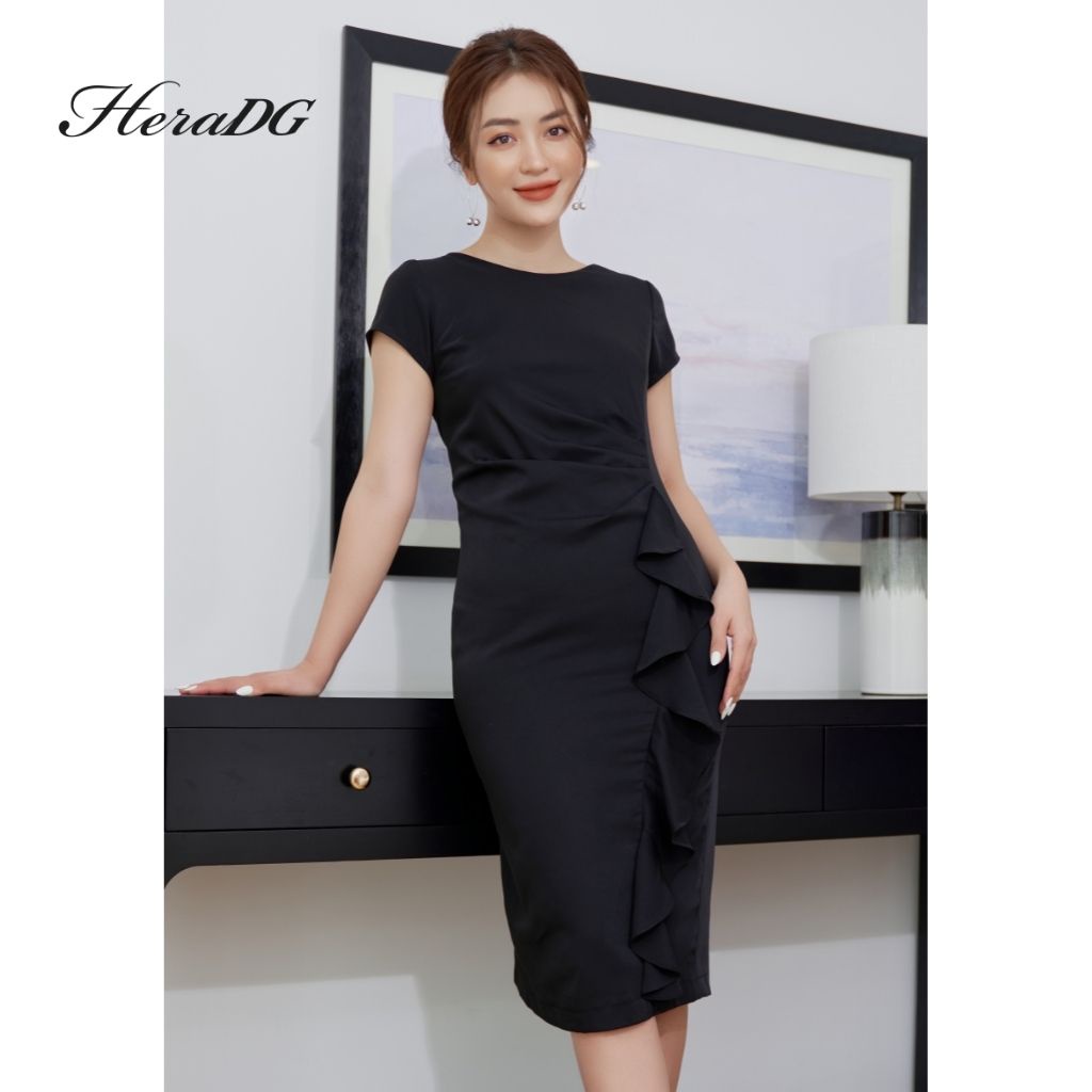 Đầm Thiết Kế Dáng Ôm Nữ HeraDG Cổ Tròn Tay Bồng Bèo Eo Quyến Rũ, Chất Vải Mềm Mịn Chống Nhăn Xù SDCBA005