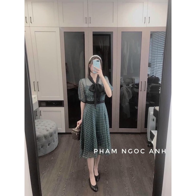 BÁN SỈ VÁY VOAN TƠ CHẤM BI MÀU XANH CHO NỮ | BigBuy360 - bigbuy360.vn