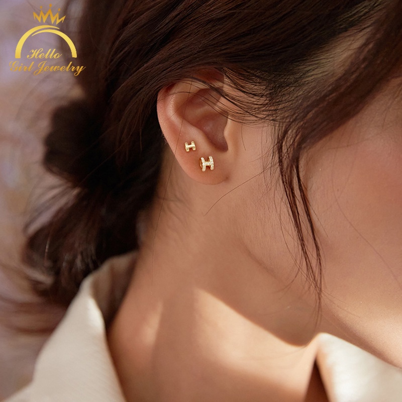 Khuyên tai bạc 925 hình chữ H kích thước nhỏ đơn giản thời trang dành cho nữ
