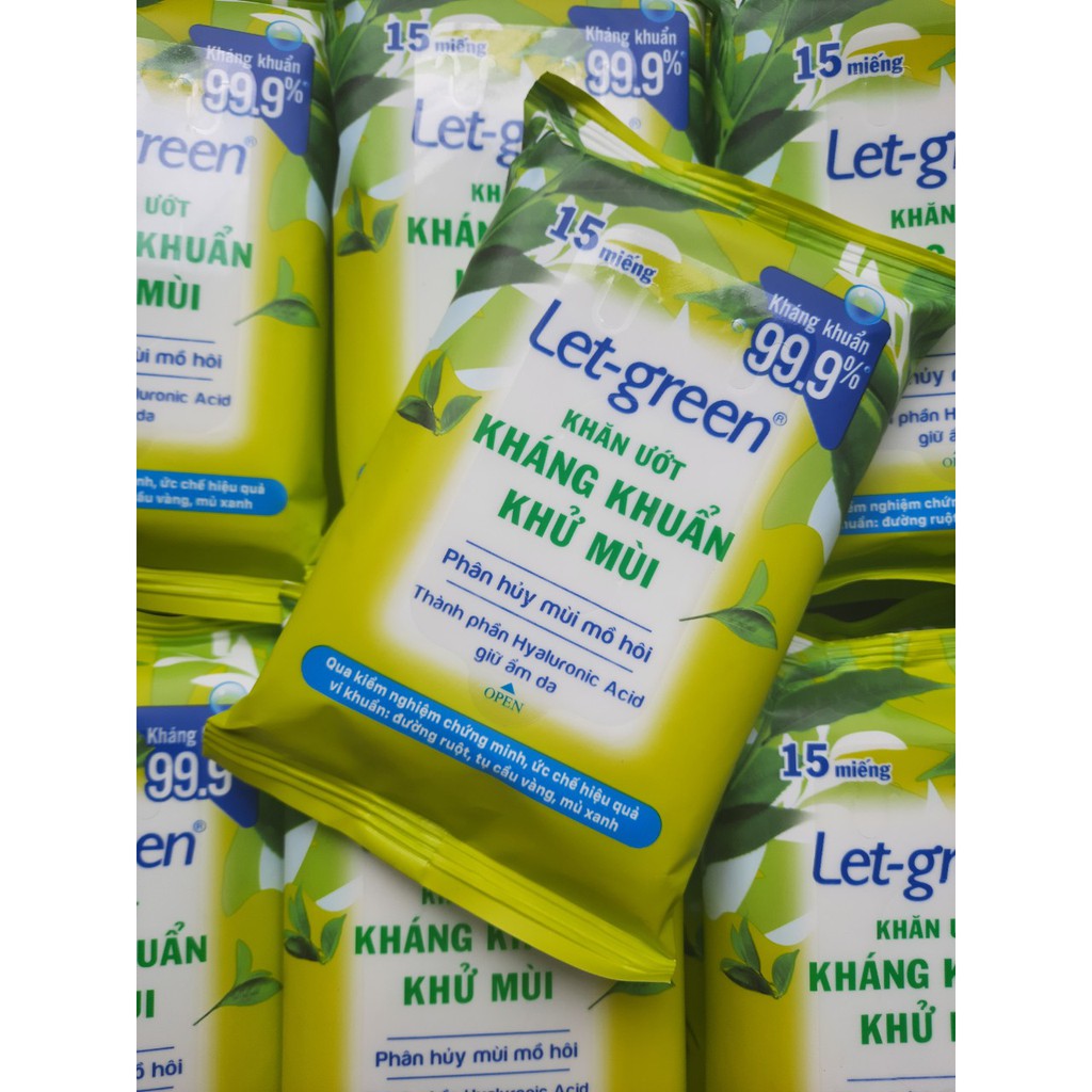 Bộ 3 Khăn Ướt Kháng Khuẩn Khử Mùi Let-Green 15 miếng /gói