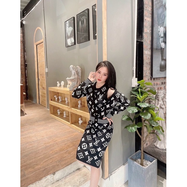 Set váy len sát nách kèm áo khoác ngoài chuẩn ảnh