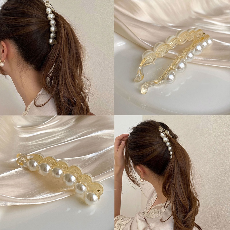 Kẹp Tóc Đuôi Ngựa Chất Liệu Acrylic Đính Ngọc Trai Nhân Tạo Giá Đỡ