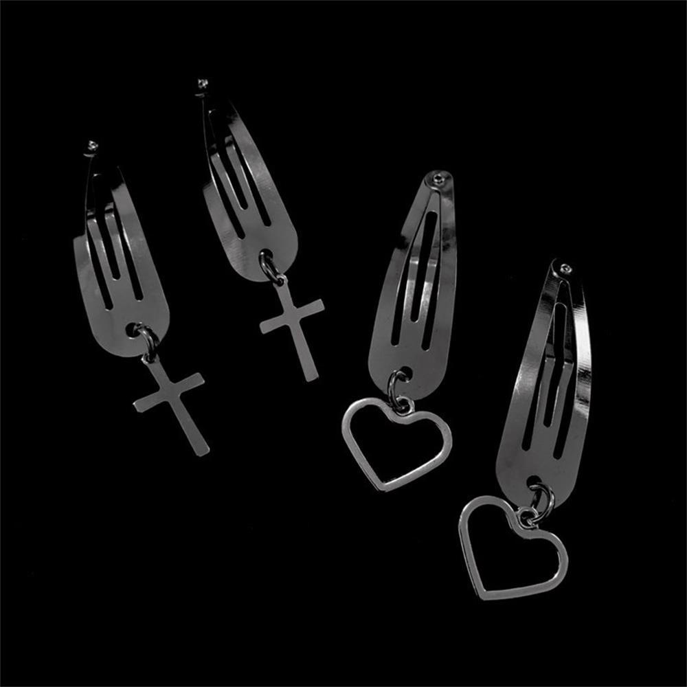 MIHAN1 1 Pair Metal Cross Hair Pins Gift Barrette Heart Hair Clip Fashion Accessories Party Hair Jewelry Punk Harajuku Grils Hair Accessories