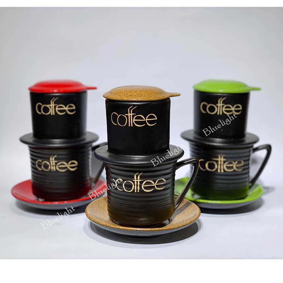 Bộ Phin cà phê sứ Bát Tràng cao cấp men màu - phin cafe sứ màu cốc cafe sứ
