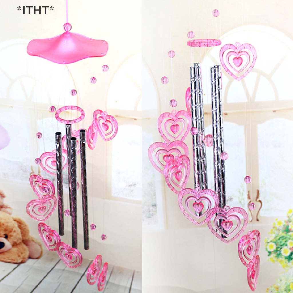 Chuông Gió Nhựa 4 Ống Kim Loại Hình Trái Tim Sáng Tạo Trang Trí Vườn Nhà