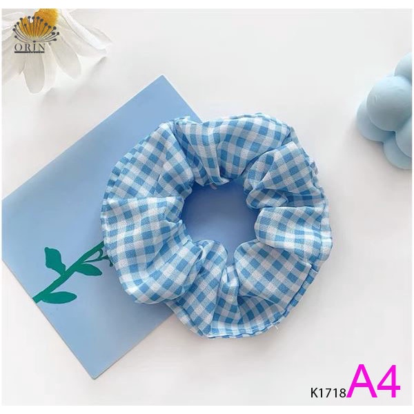 Cột tóc vải scrunchies xanh thiên thanh dây buộc tóc scrunchies nhiều mẫu Orin K1718