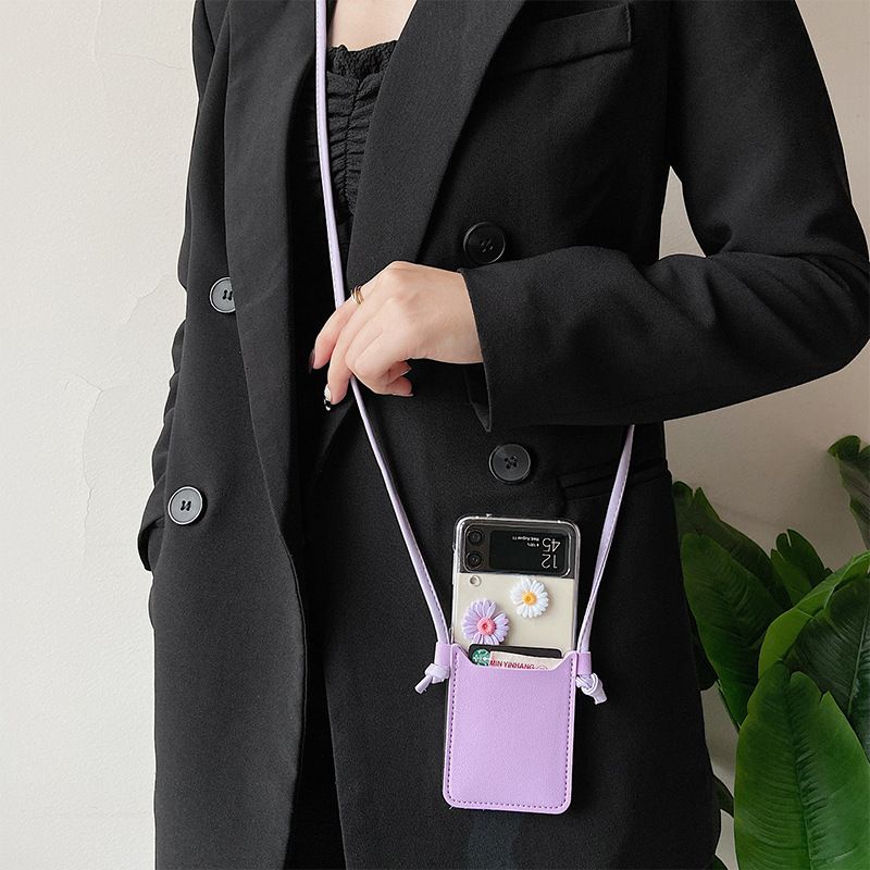 Ốp trong suốt Z Flip 3 / Z Flip 4 có bao da Đựng thẻ, dây đeo chéo cho Samsung Z Flip3 / ZFlip3 / Z Flip4/ ZFlip4