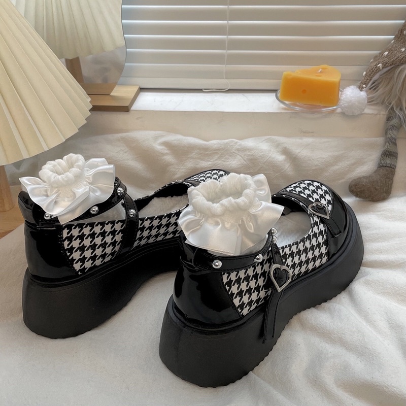 Giày lolita nữ độn đế cao,Giày da ulzzang nữ phong cách Hàn Quốc LT28