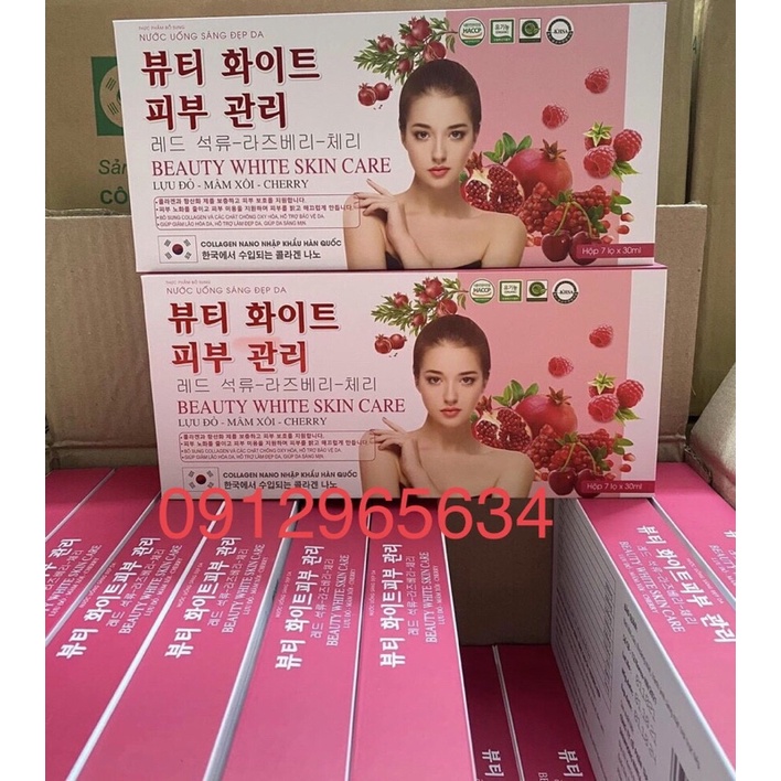 Nước uống Collagen nano beauty white skin care Lựu đỏ Mâm Xôi Cherry giúp da sáng mịn ngừa nám chống lão hoá da
