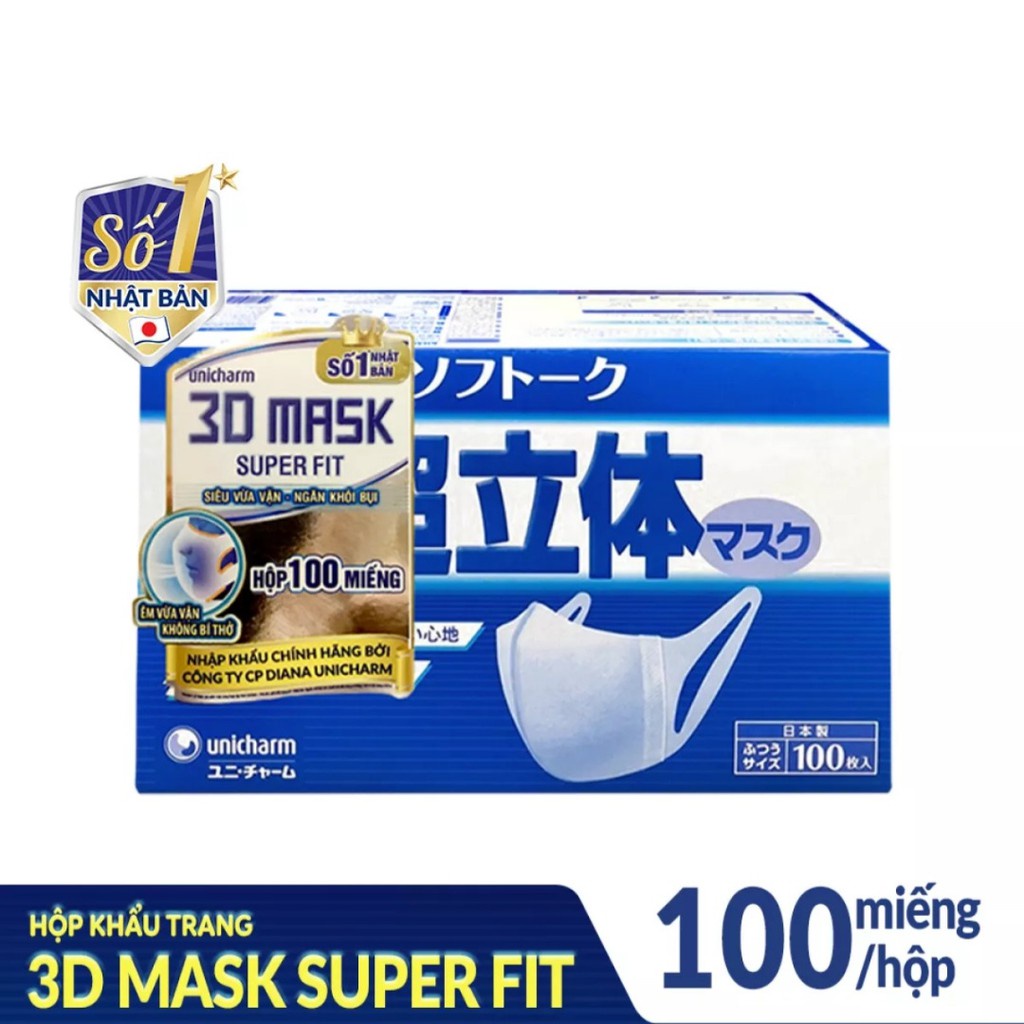 Khẩu trang 3D Mask Super Fit ngăn khói bụi hộp 100 miếng