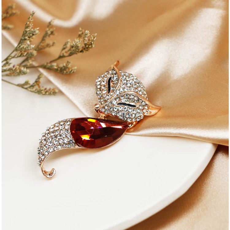 Ghim Cài Áo Hình Con Cáo Đính Đá Pha Lê Chống Ánh Sáng Thời Trang Hàn Quốc Chất Lượng Cao