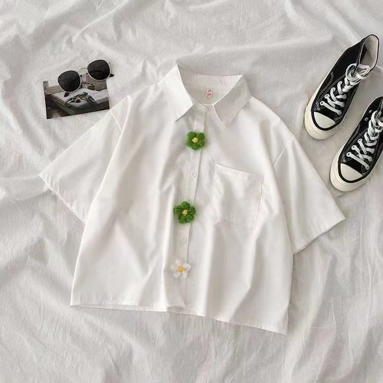 Áo Sơ Mi Tay Ngắn Dáng Rộng Phong Cách Hàn Quốc Mới Dành Cho Nữ