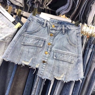 [ ban si ] Quần giả váy bò có hàng cúc_kèm ảnh thật