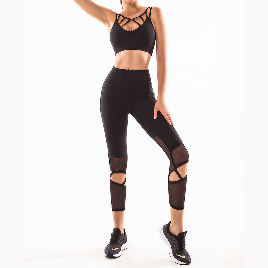 Quần Legging Quần Tập Gym Yoga Phối Lưới Cắt LS51