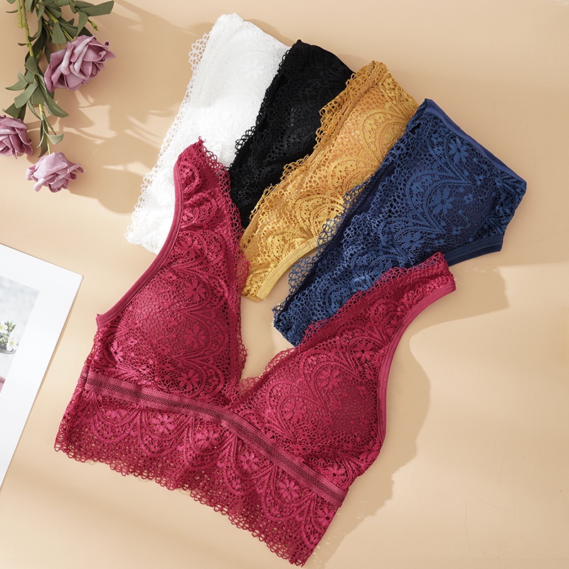 Áo Lót Nâng Ngực Hở Lưng Không Gọng Cổ Chữ V Khoét Sâu Phối Ren Gợi Cảm Cho Nữ