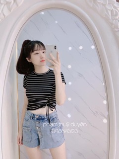 Áo kẻ tăm rút eo (kèm ảnh thật)
