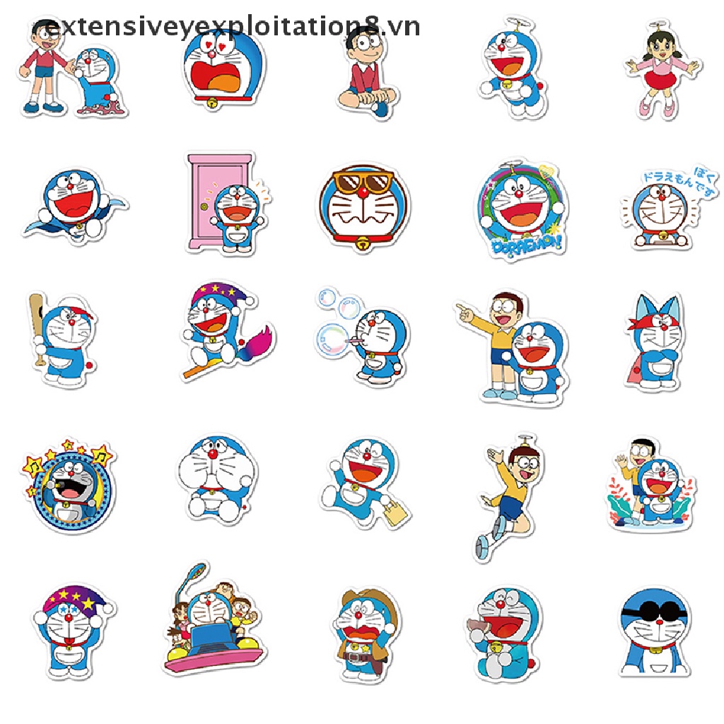 Bộ 50 Miếng Dán Hình Doraemon Trang Trí Xe Hơi / Laptop / Vali / Ván Trượt / Xe Máy
