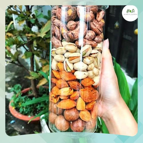 Mix Hạt dinh dưỡng các  loại hạt gồm hạt điều, hạnh nhân rang bơ, hạt macca, dẻ cười hộp 500g [HELIF