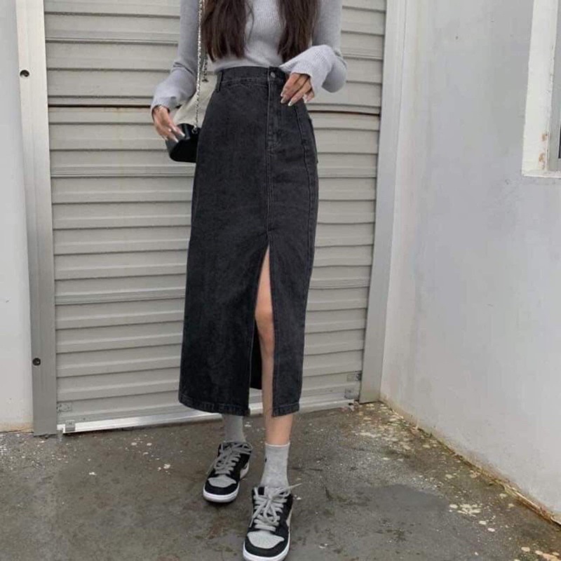Chân váy bò trơn xẻ tà TC6
