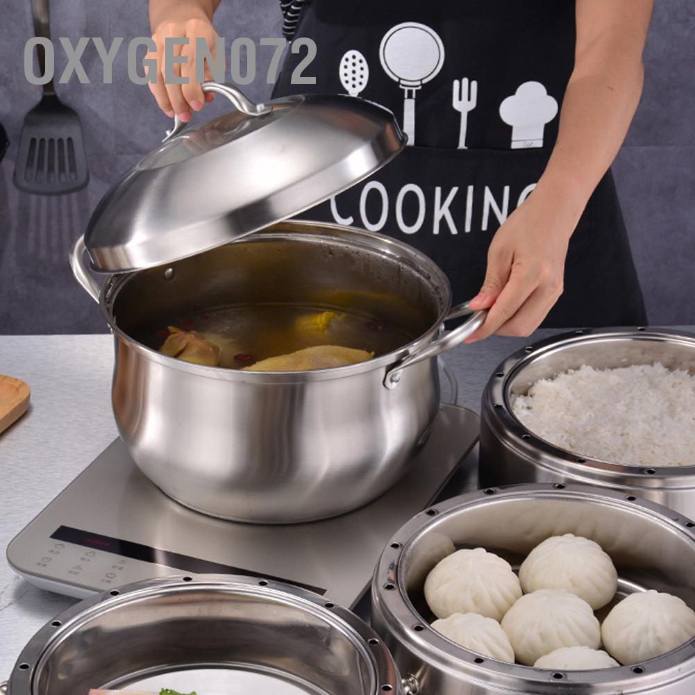 Oxygen072 4 Layer Stainless Steel Soup Cooker Food Steamer Energy-Saving Cooking Pot Kitchen Cookware