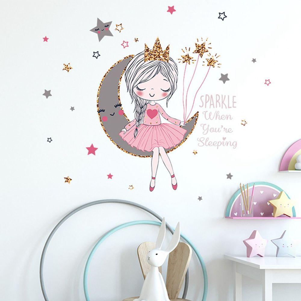 Sticker Dán Tường Bằng PVC Họa Tiết Trăng Sao Dễ Thương Bắt Mắt