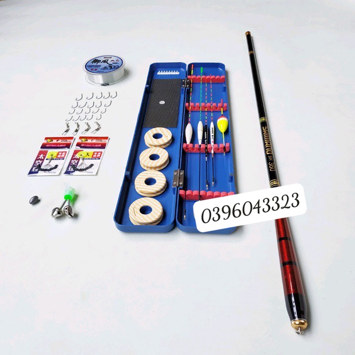 Bộ cần câu tay shimano+hộp đựng phao cùng tất cả phụ kiện trên hình