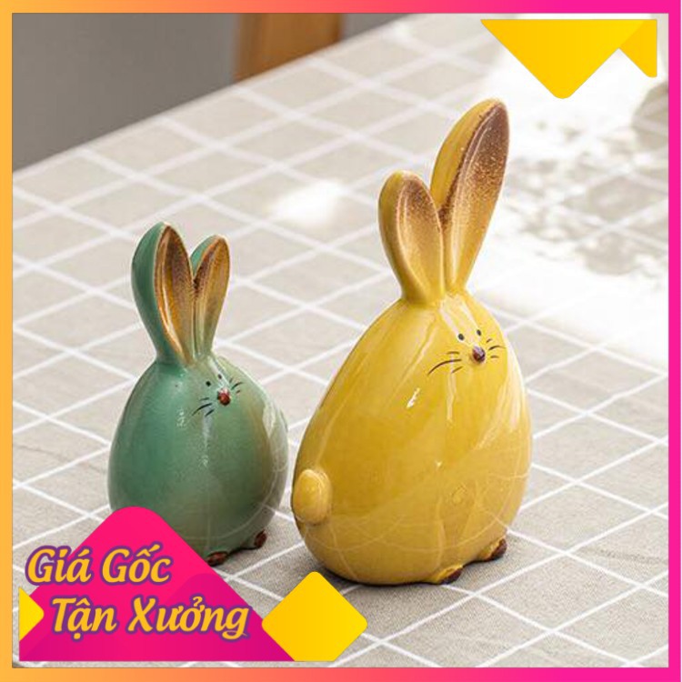 <SIÊU RẺ>Cặp thỏ sốm sứ Decor,Tượng thú gốm sứ Decor