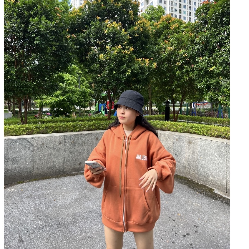 Áo Khoác Nỉ Ngoại Anluew Cam và Đen PEONYB Unisex [FREESHIP] Hoodie zip form rộng tay bồng in chữ cá tính hàn quốc đẹp