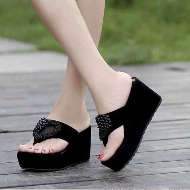 Dép Nhung Quai Kẹp Tim - Dép Kẹp Nơ Chuỗi Cao Cấp  6505-20 6615-20