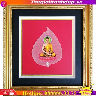 Hình phật Adida, Phật Thích Ca, Quan Âm, Dược Sư lá bồ đề khung mica BH-12T