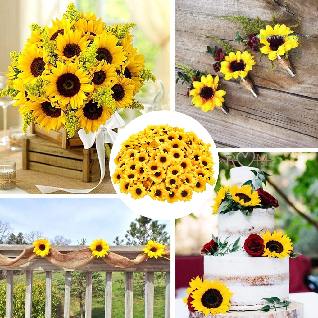 Set 50 Bông Hoa Hướng Dương Nhân Tạo Bằng Nhựa Dùng Trang Trí