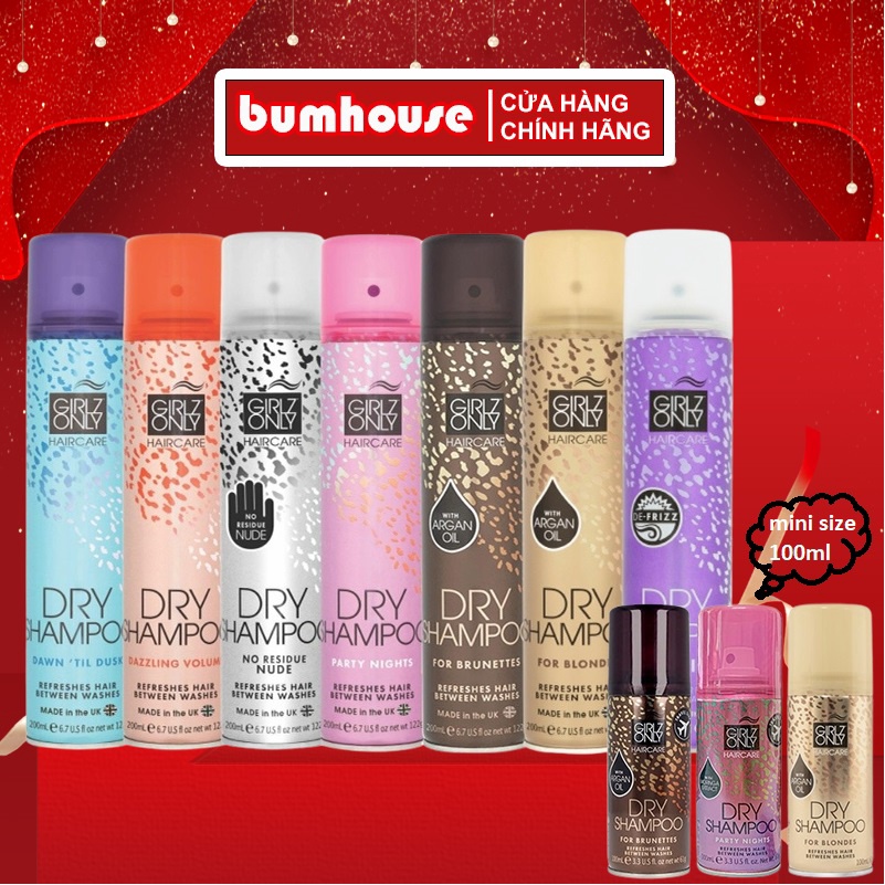 ( Hàng có sẵn) Dầu Gội Khô Girlz Only Party Nights / Dawn 'Til Dusk / Dazzling Volume / No Residue Nude 200ml