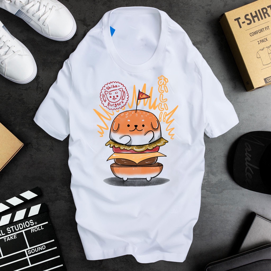 Áo thun in hình chú cún Shiba cosplay hamburger đáng yêu  - SIBA217