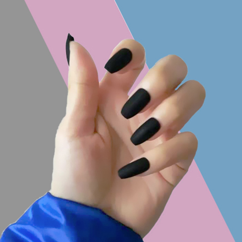 [Hàng mới về] Bộ 24 cái móng tay giả trang trí màu đen