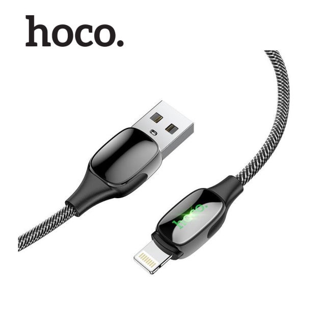 Cáp sạc tự ngắt Hoco DU05 Lightning USB dành cho iPhone/iPad, sạc nhanh 2.4A, dây bọc dù chống gập, có đèn LED, dài 1m