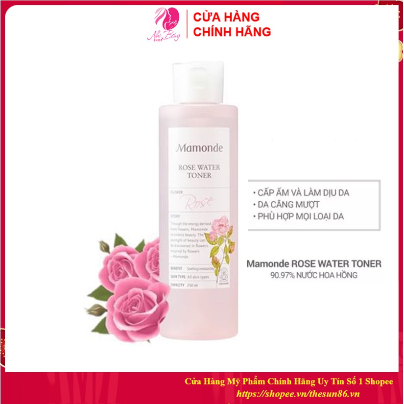 Nước hoa hồng dưỡng da cung cấp độ ẩm Mamonde Rose Water Toner Hàn Quốc 250ml