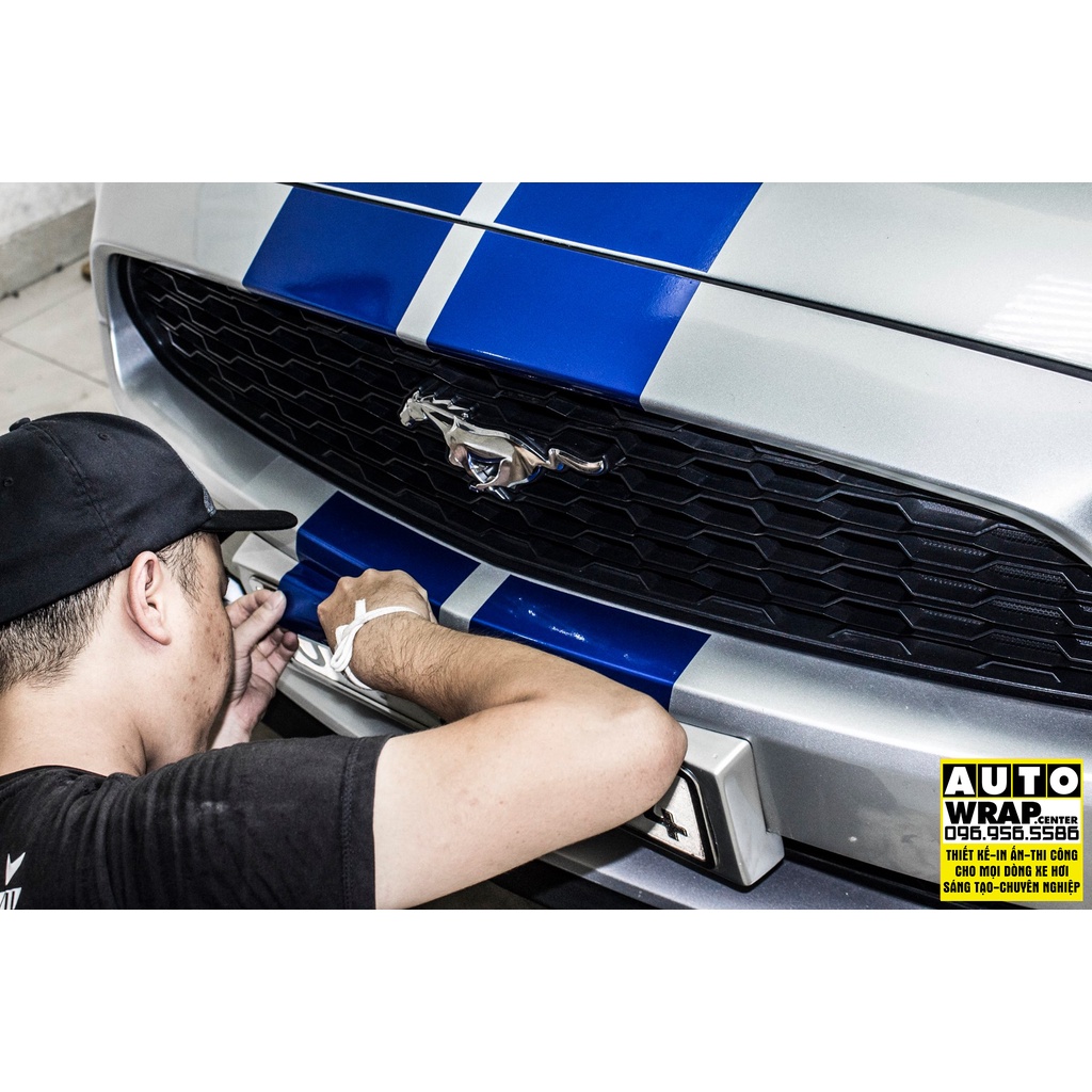 Tem họa tiết xe Mustang Racing Line - Tem họa tiết ô tô Ford, tem dán nắp capo thể thao