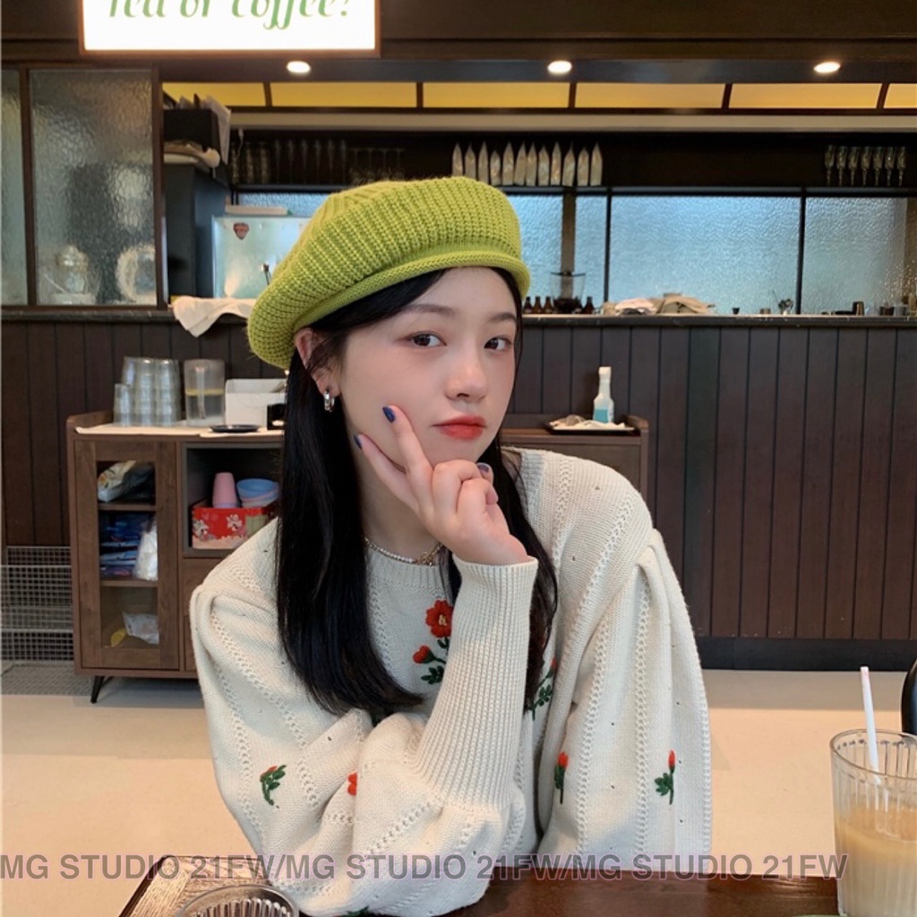 Mugua Sản Phẩm MG STUDIO / Mũ Beret Len Dệt Kim Màu Kẹo Ngọt Siêu Ngọt Ngào Thời Trang Thu Đông Phong Cách Hàn Quốc Cho Nữ Giới