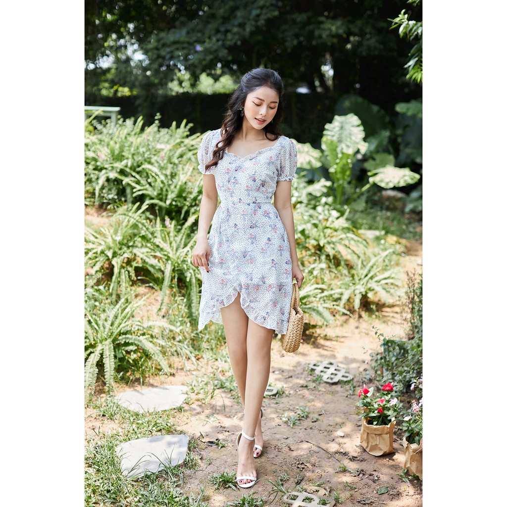 Đầm Xòe Vạt Chồng Viền Bèo 20AGAIN DEW0961