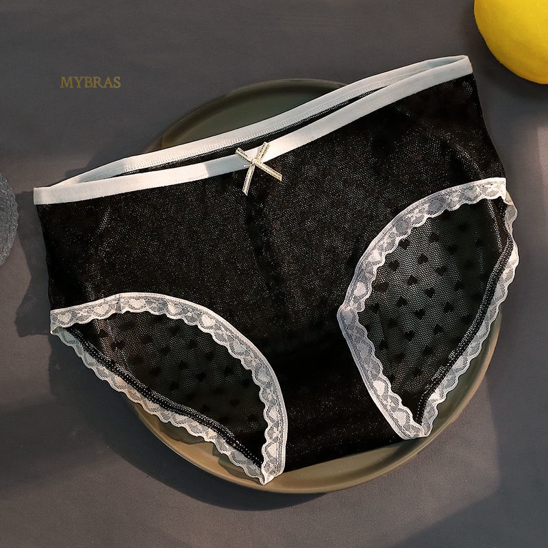 Quần Lót Lưng Vừa Siêu Mỏng Phối Ren Trong Suốt Chống Vi Khuẩn Thoáng Khí Cho Nữ