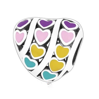 Pan - charm xỏ 3 hàng trái tim nhiều màu - bạc s925 - charm bạc cho vòng pan