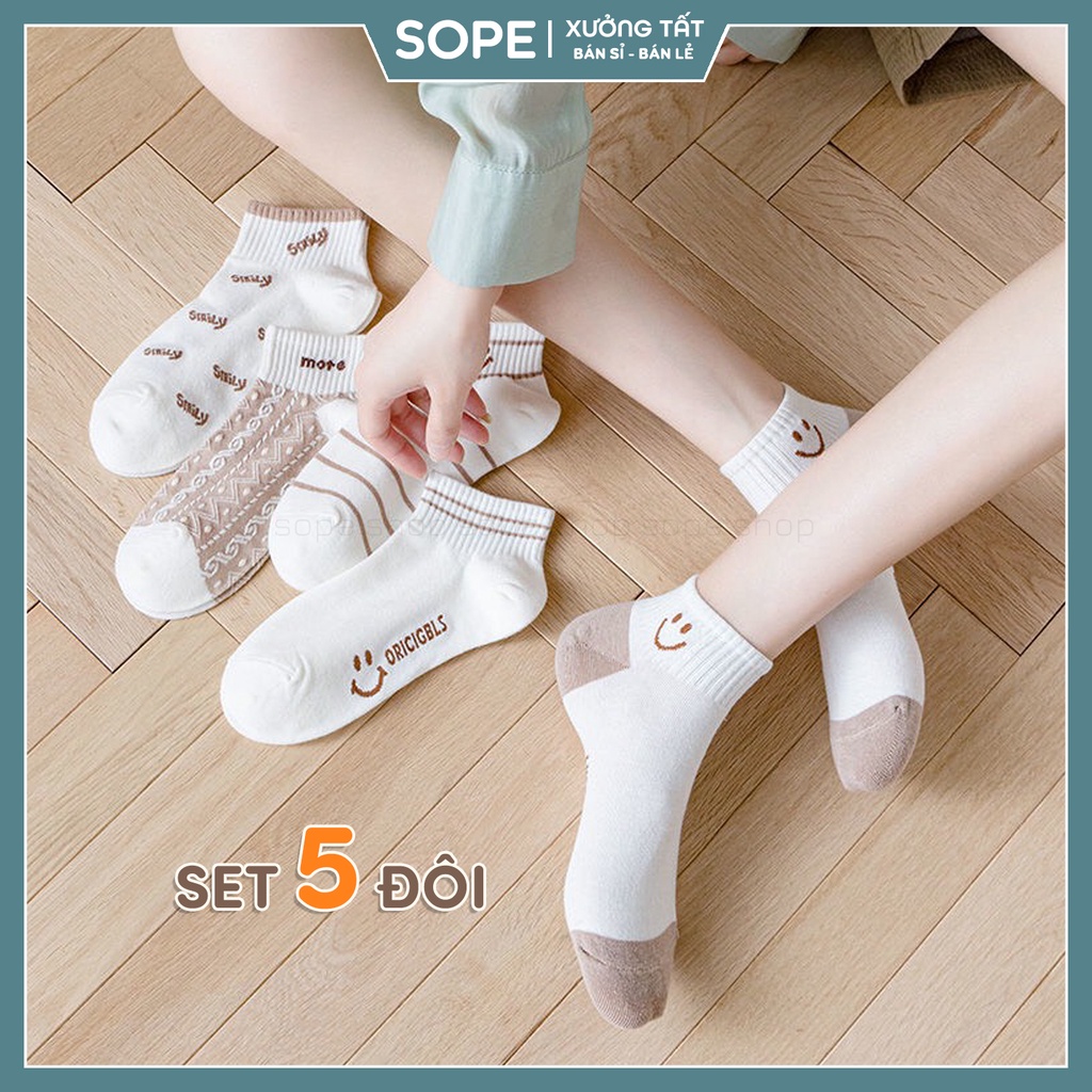 Tất cổ ngắn,vớ cổ ngắn sét tất vớ 5 đôi họa tiết đáng yêu thời trang Hàn Quốc - Sope shop