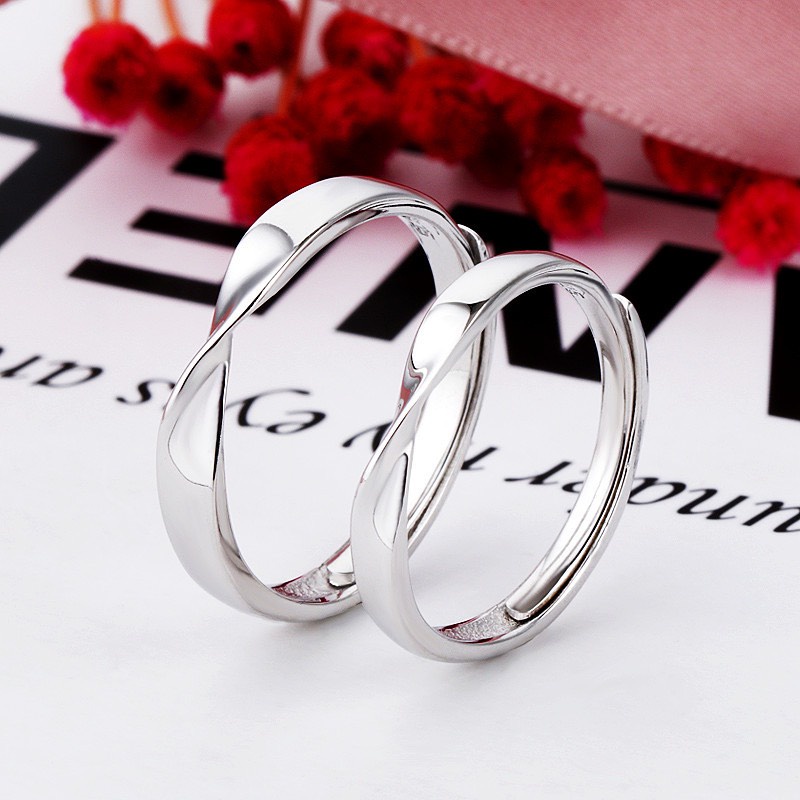 Nhẫn Đôi Dreamsilver, Nhẫn Cặp Bạc Xoắn Chéo Mobious Chỉnh Được Size ND029