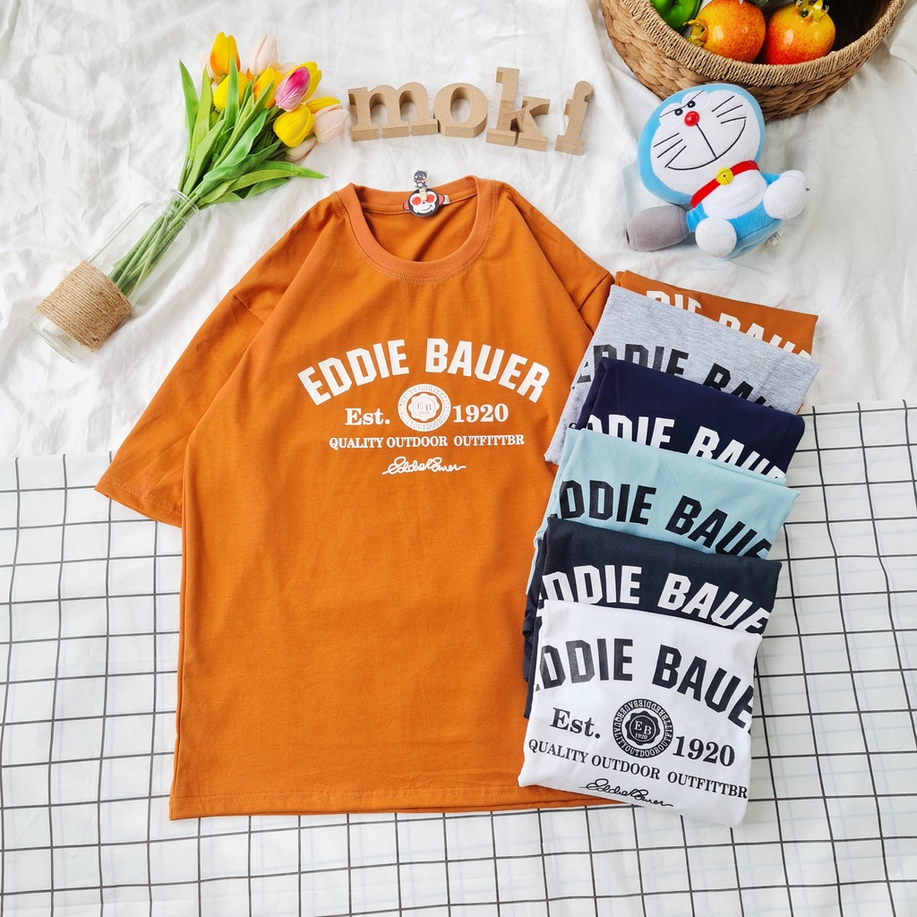 Áo phông áo thun nam nữ tay lỡ from rộng chất cotton 100% thoáng mát in hình chữ EDDIEBAUER