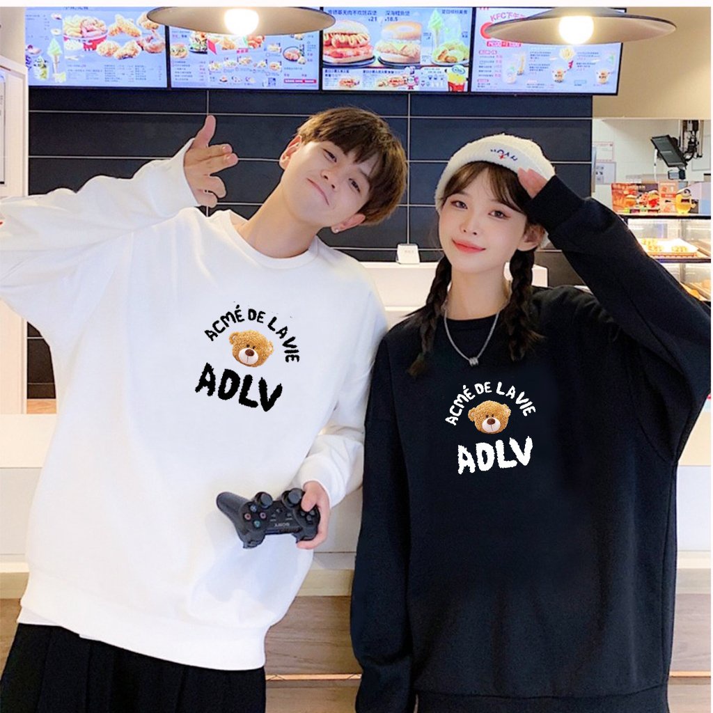 Áo Sweater Nỉ Bông Dầy tay dài cực ấm mẫu ADLV Teddy, áo nỉ cặp đôi nam nữ