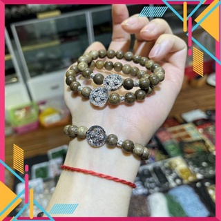 Vòng tay trầm hương mix charm bạc bánh xe pháp luân - bình an, may mắn